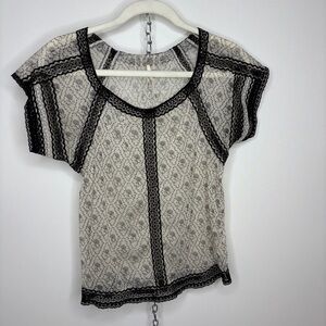 Free People Black and Cream Lace Blouse